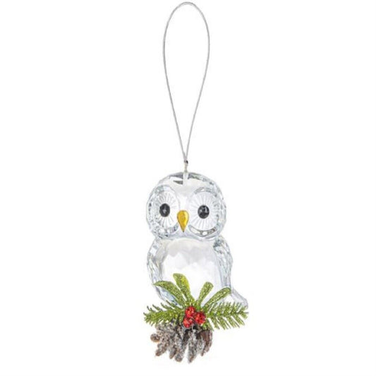 Ganz Kissing Krystals Teeny Owl Pinecone Mistletoe Acrylic Christmas Ornament 2.5 inch