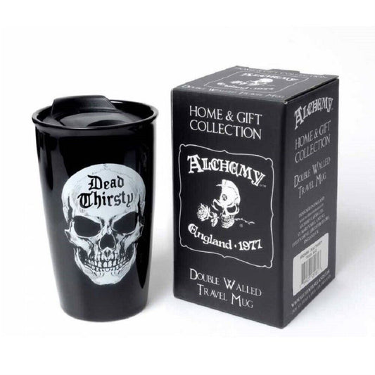 Dead Thirsty Skull Black Ceramic Travel Mug Holds 12 ounces