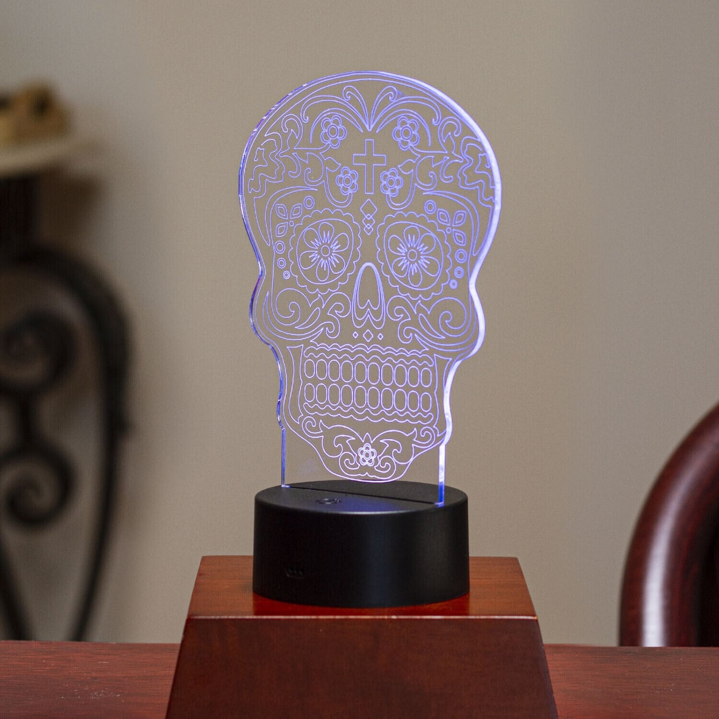 LED Light 3D Day of The Dead Floral Decorative Sign Panel Home Decor