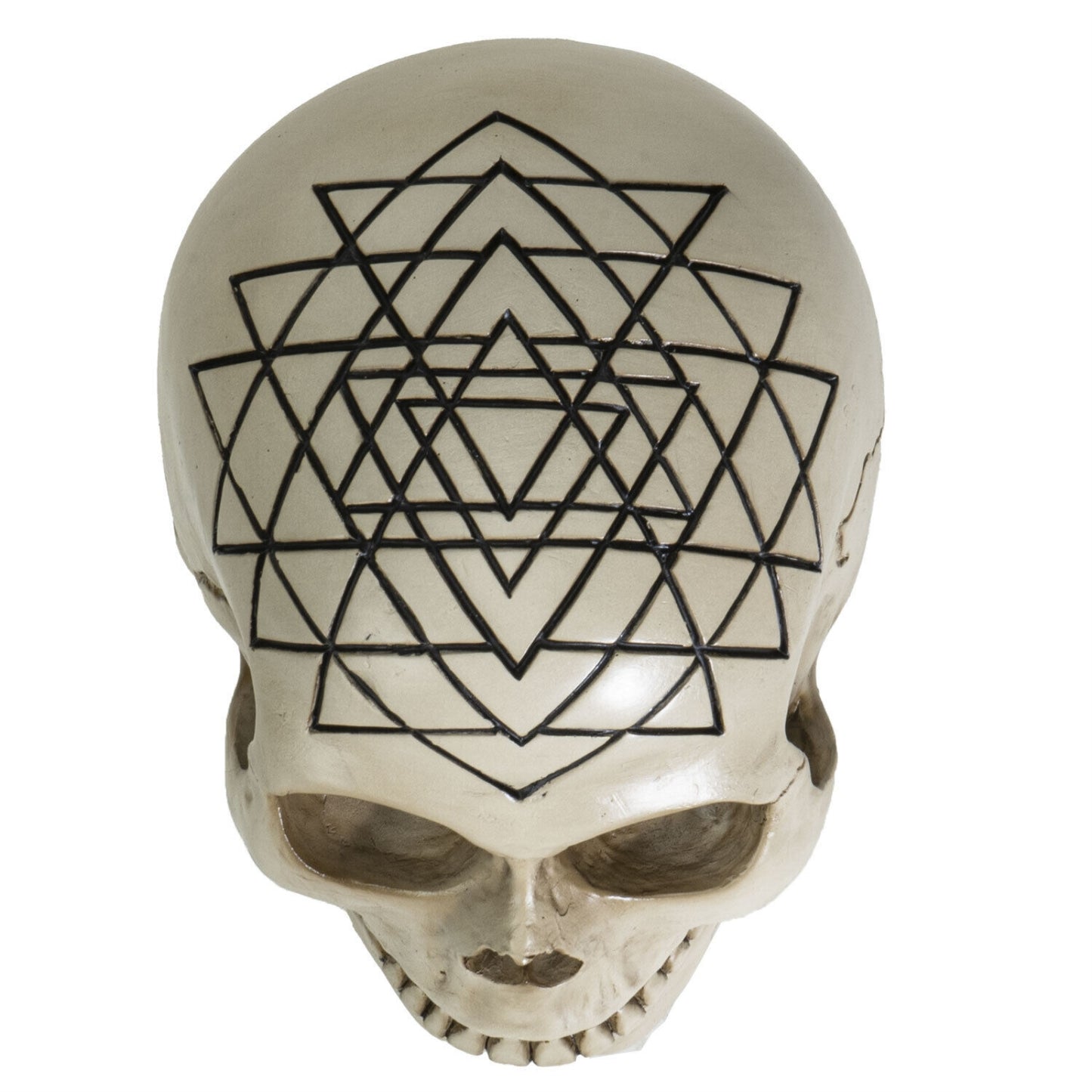 Sacred Geometry Yantra Human Skull Figurine 6.25 inch