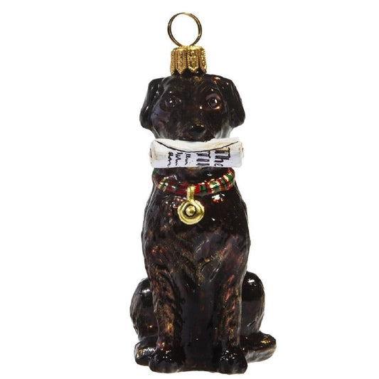 Joy to the World Chocolate Labrador Retriever With Newspaper Polish Glass Christmas Ornament Lab