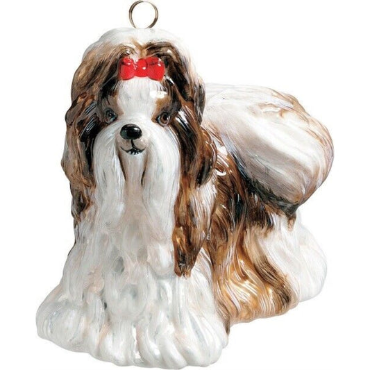 Joy to the World Brown and White Shih tzu Dog Polish Glass Christmas Ornament Decoration Poland