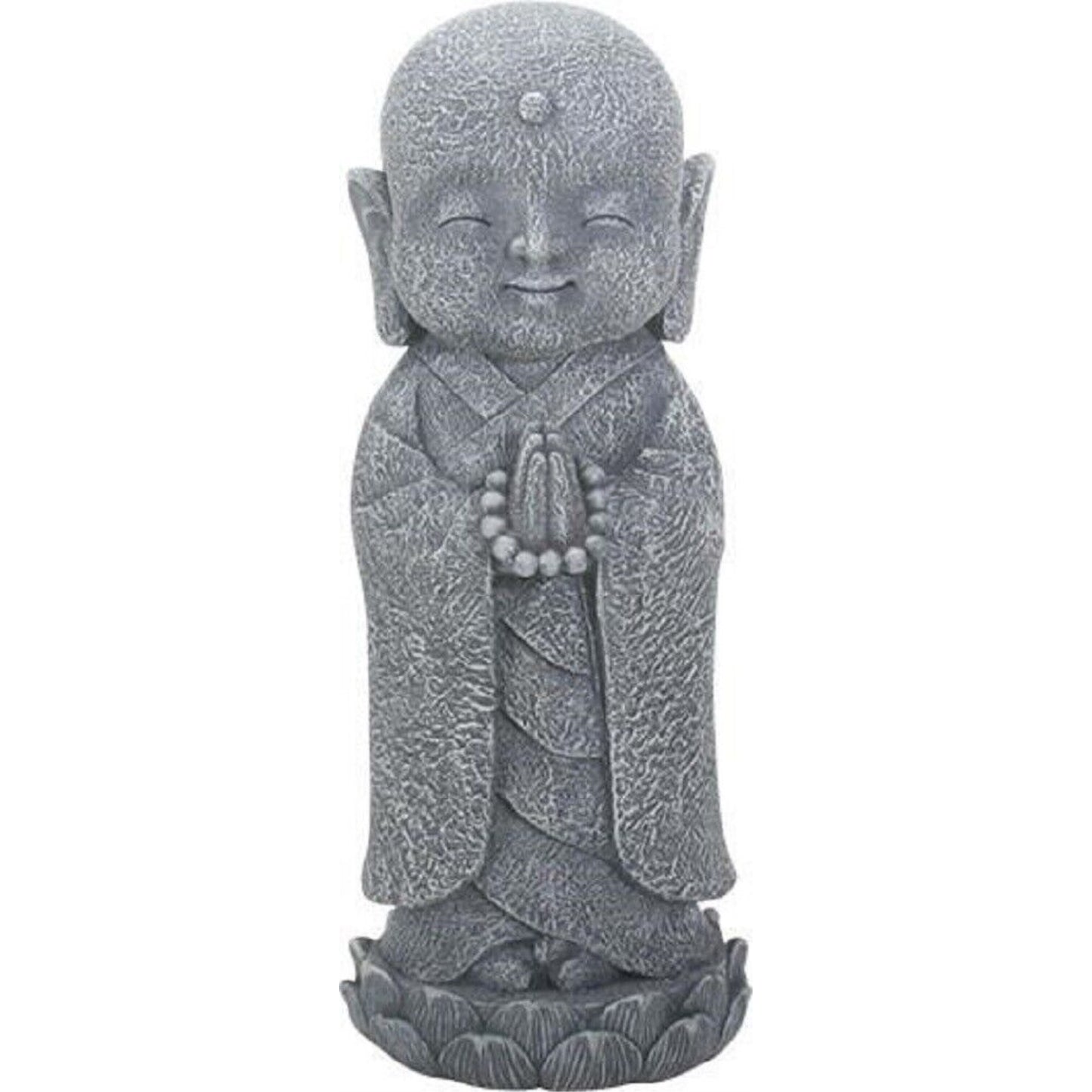 Standing Jizo Monk on Lotus Figurine Buddhism Ksitigarbha Japanese Bodhisattva 9.75 inch