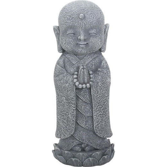 Standing Jizo Monk on Lotus Figurine Buddhism Ksitigarbha Japanese Bodhisattva 9.75 inch