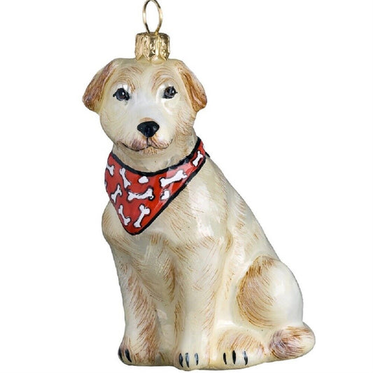 Joy to the World Yellow Labrador Retriever with Red Bandana Dog Polish Glass Christmas Ornament