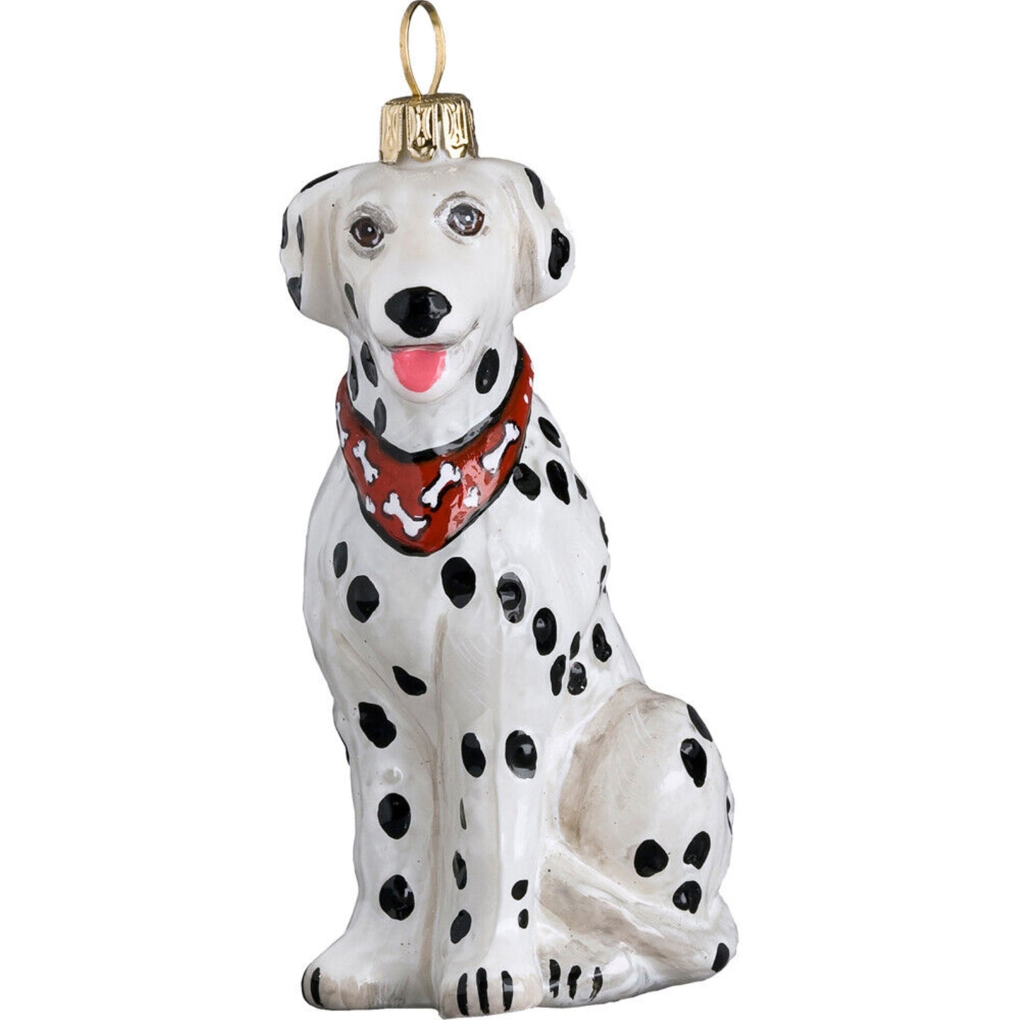 Joy to the World Dalmatian with Bandana Sitting Dog Glass Polish Christmas Ornament Decoration