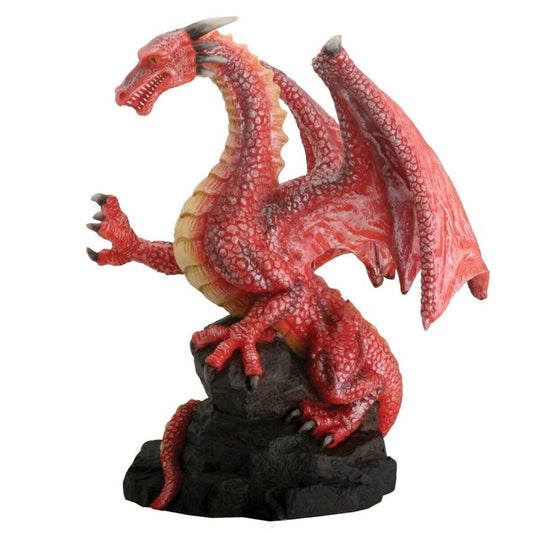 Red Dragon On Rock Resin Figure 4 inch