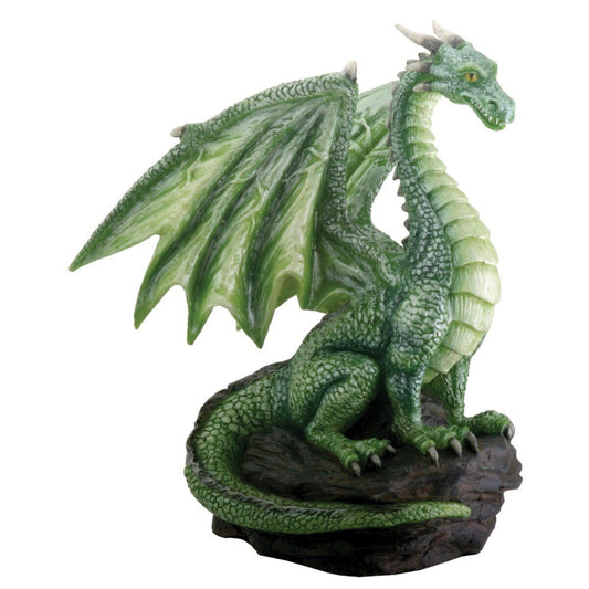 Green Dragon Sitting on Rock Fantasy Figurine Decoration 4.25 inch