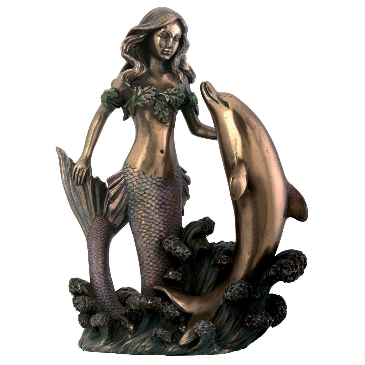 Mermaid with Dolphin Figurine Decoration Statue 7.5 inch