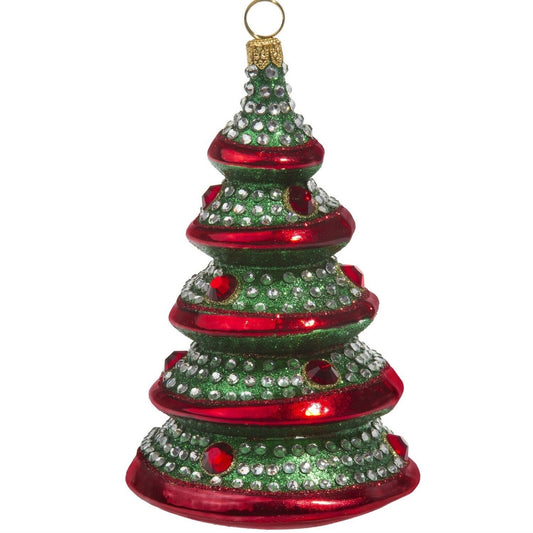 Joy to the World Red and Green Crystal Tree Polish Glass Christmas Ornament Made In Poland