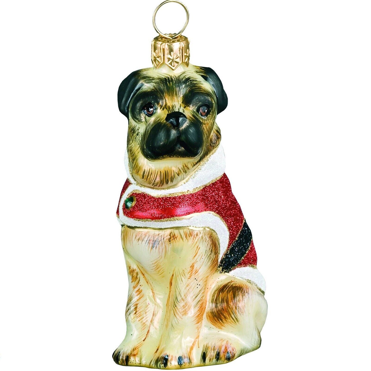 Joy to the World Pug Santa Paws Polish Glass Christmas Ornament