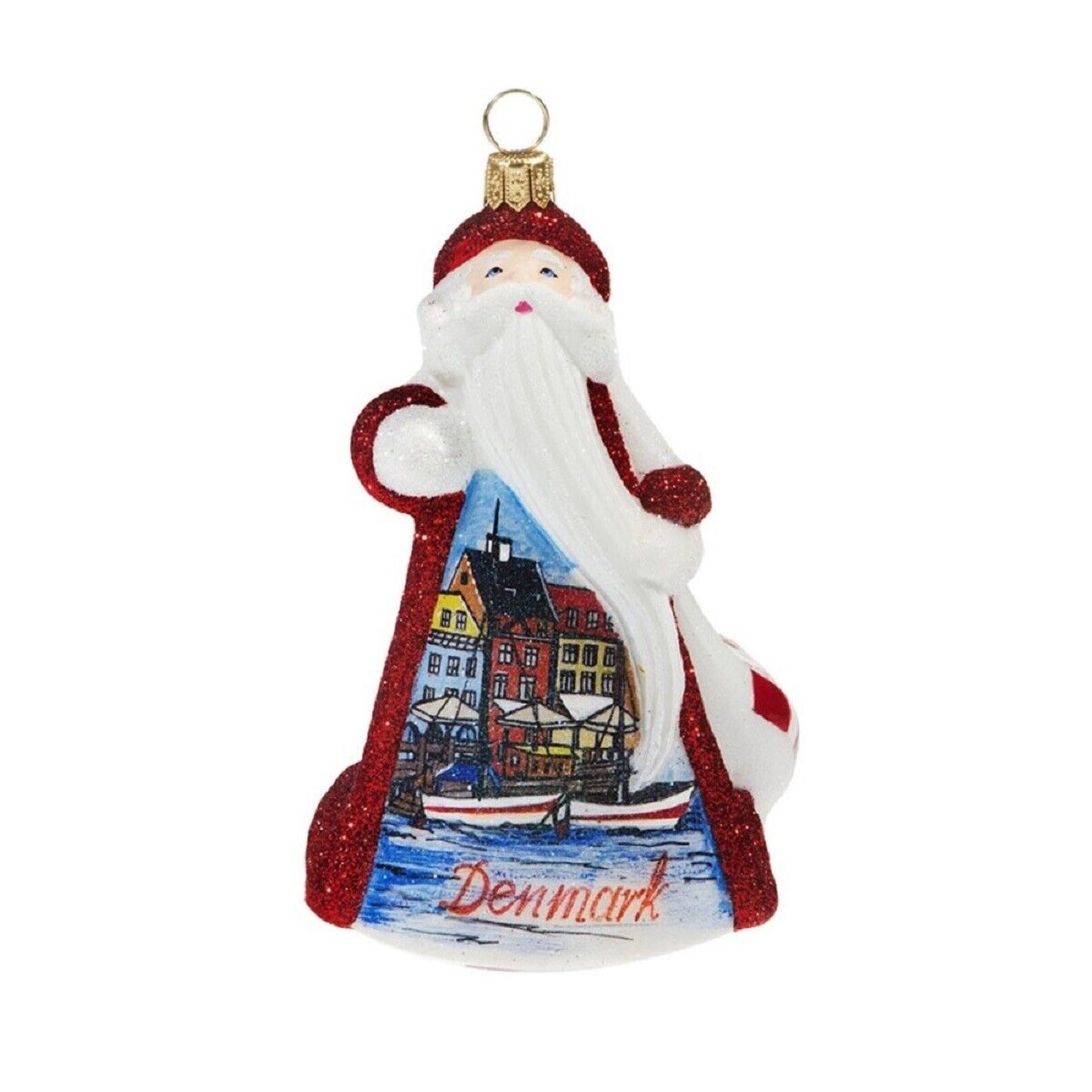 Joy to the World Glitterazzi Denmark Santa Polish Glass Christmas Ornament Decoration