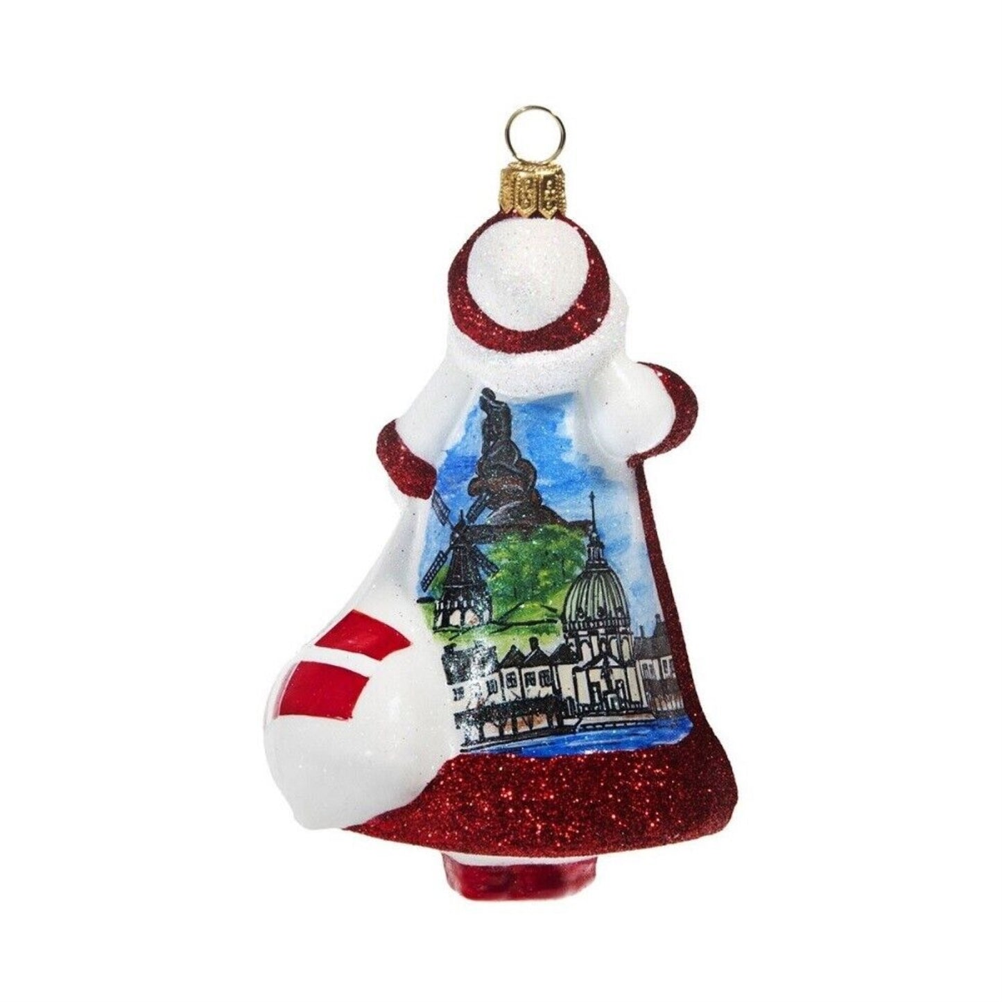 Joy to the World Glitterazzi Denmark Santa Polish Glass Christmas Ornament Decoration