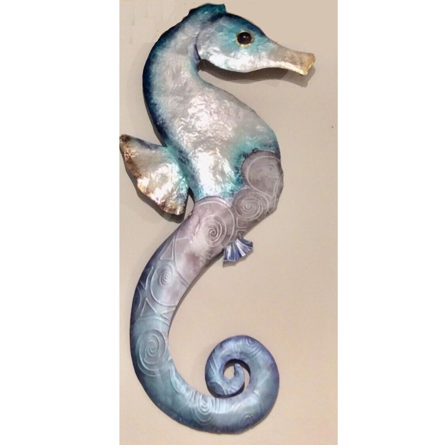 Seahorse Metal and Capiz Shell Wall Art Decoration Sea Horse 20 x 8 Inch