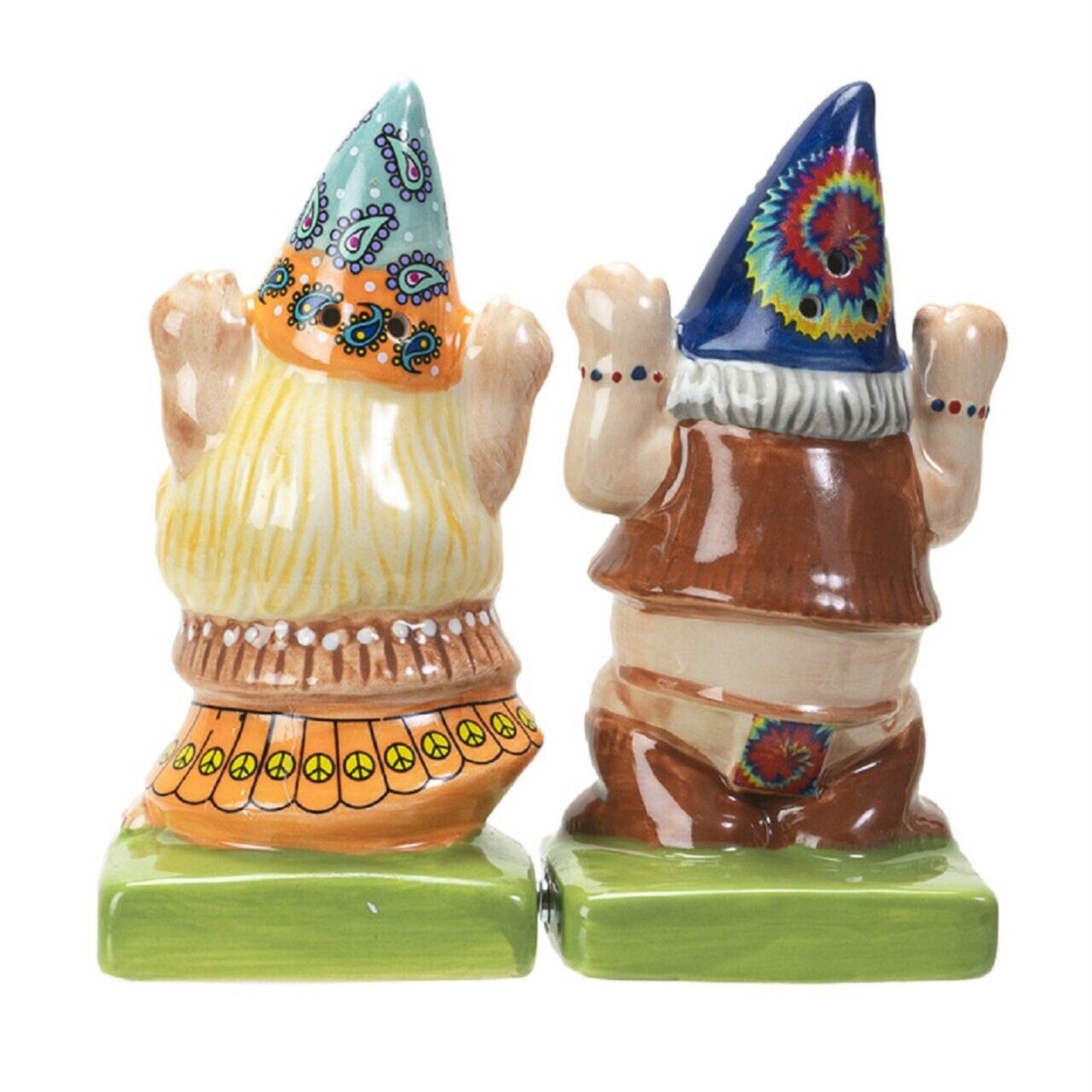 Pacific Trading Hippie Gnomes Ceramic Magnetic Salt and Pepper Shaker Set 4 Inch Multicolor