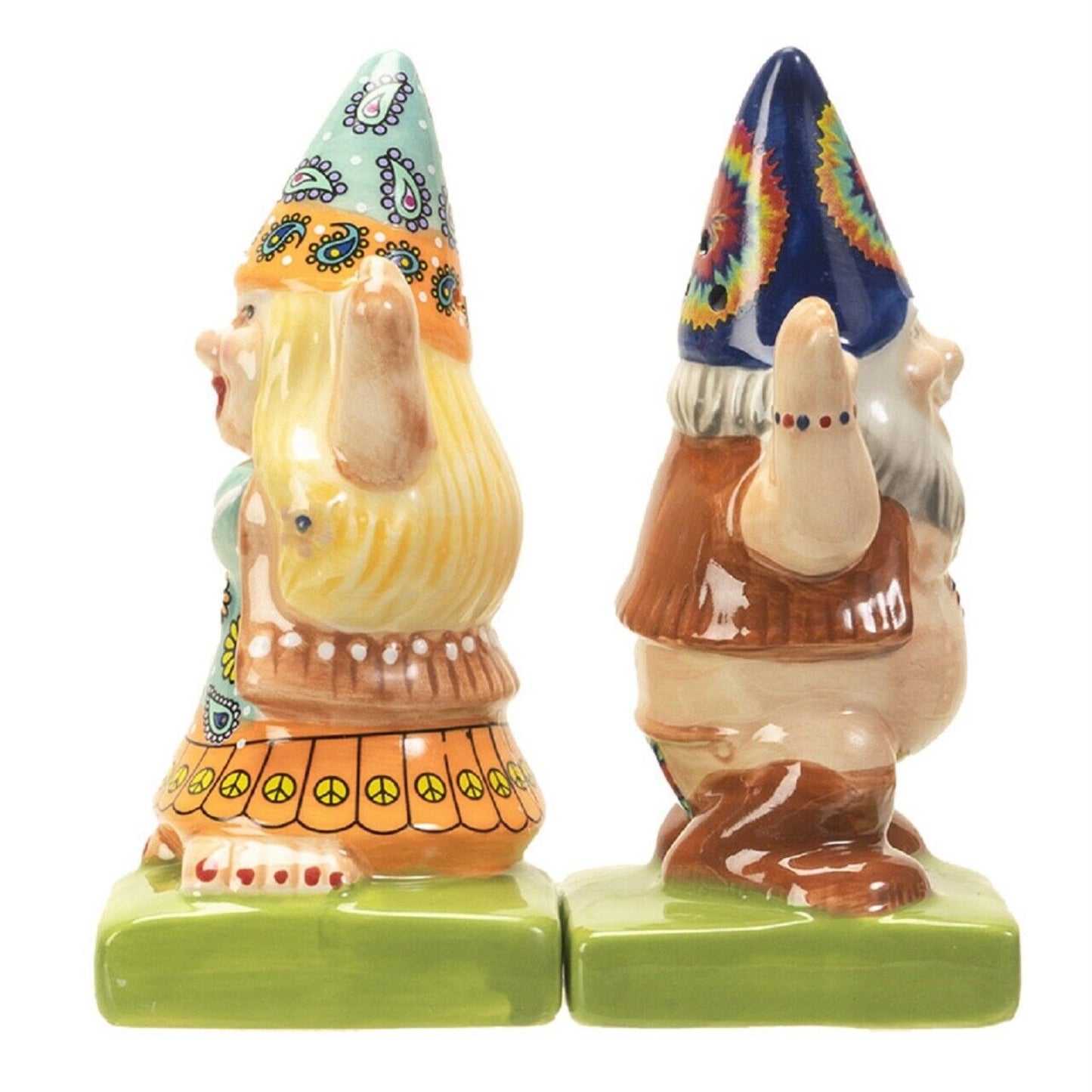 Pacific Trading Hippie Gnomes Ceramic Magnetic Salt and Pepper Shaker Set 4 Inch Multicolor
