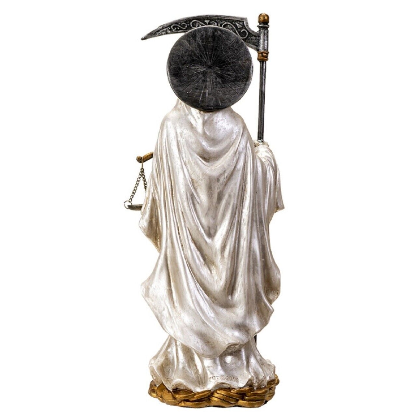 Santa Muerte in White Gown with Scale Figurine Death 10 Inch