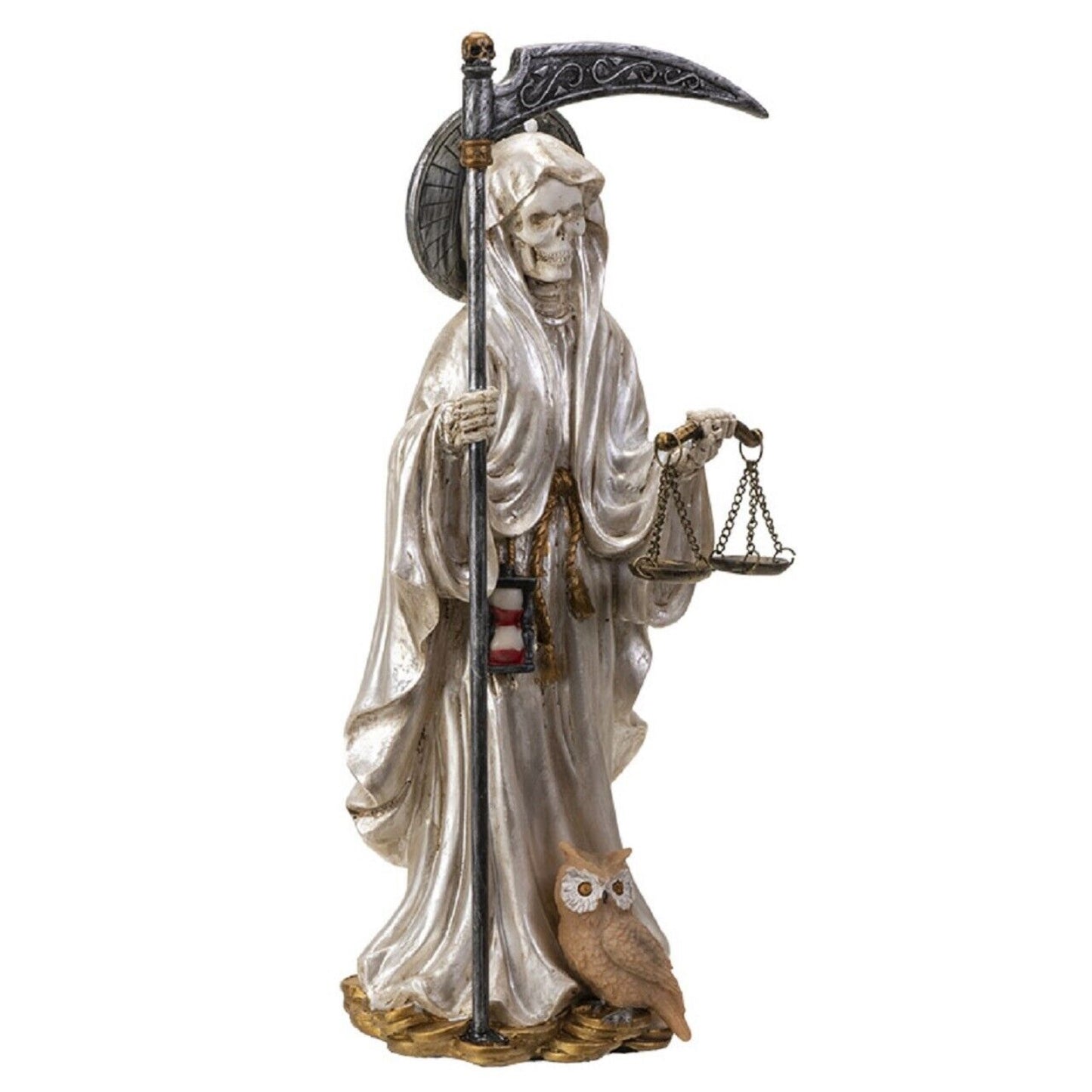 Santa Muerte in White Gown with Scale Figurine Death 10 Inch