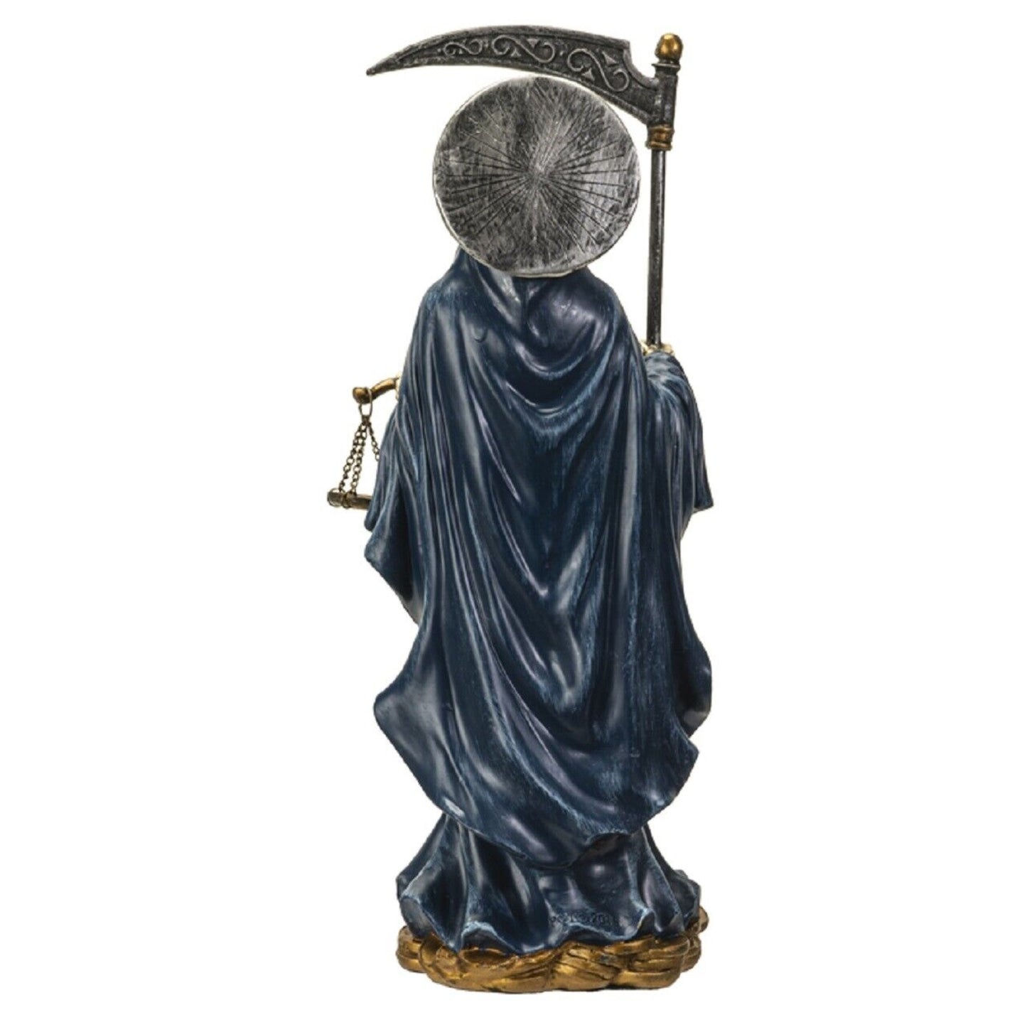 Santa Muerte Blue Gown with Owl Figurine Death 10 Inch