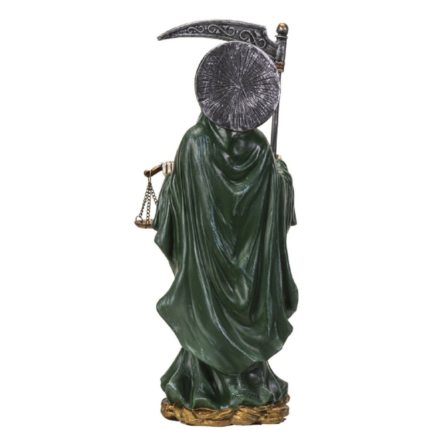 Santa Muerte Green Gown with Scale Figurine Death 10 Inch