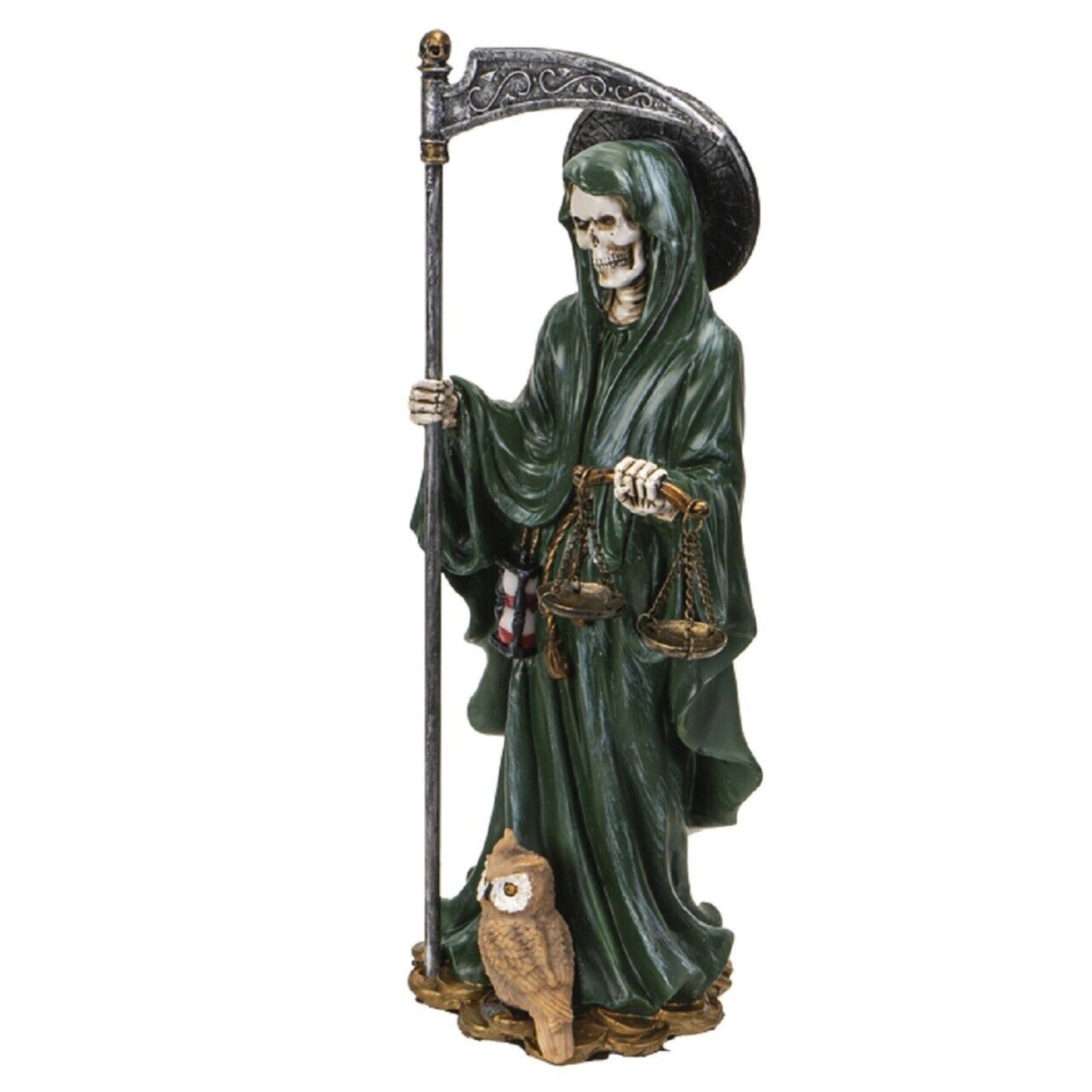 Santa Muerte Green Gown with Scale Figurine Death 10 Inch