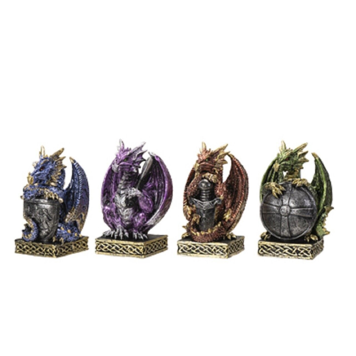 Multicolor Dragon Fantasy Figurine 4 Piece Set 4 Inches Tall