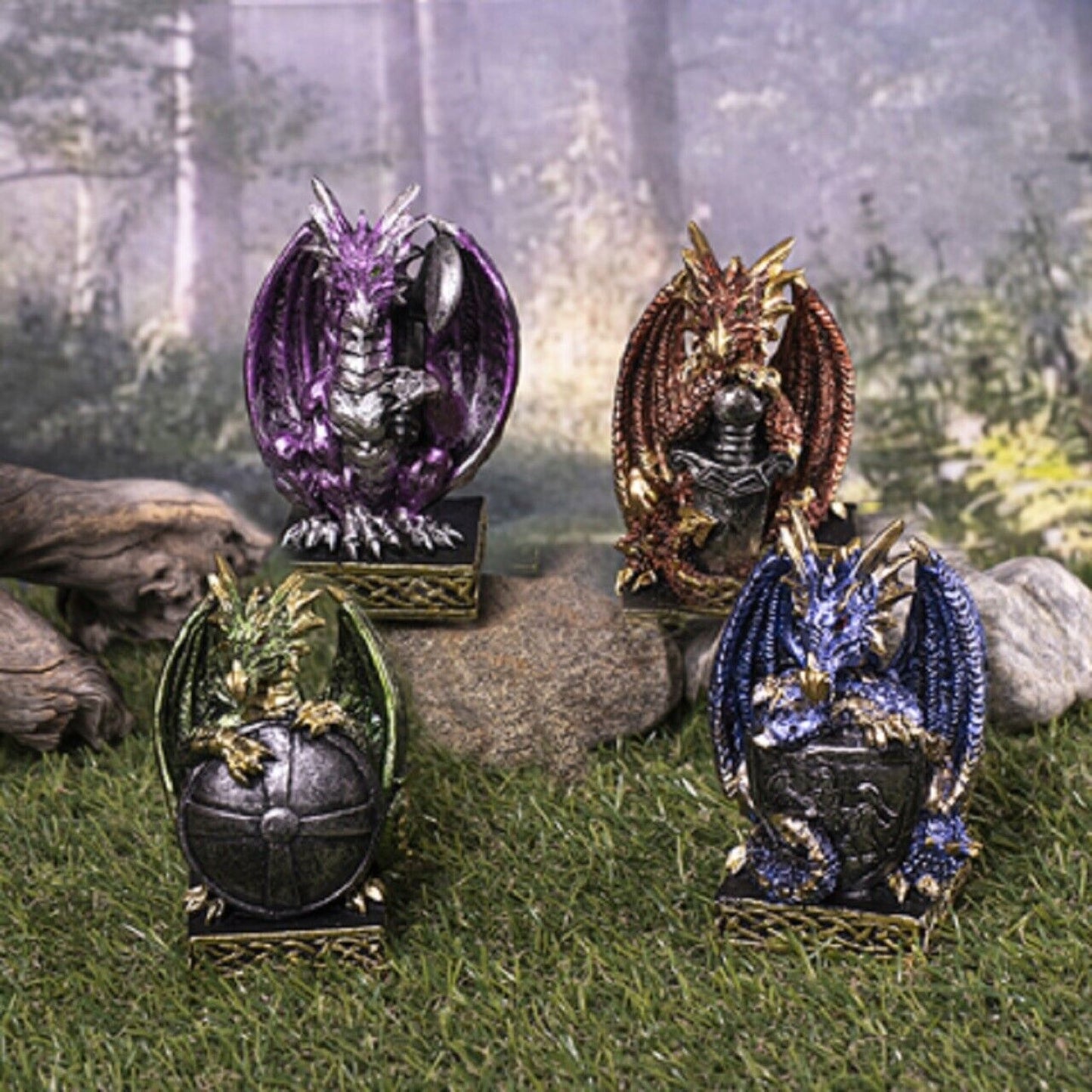 Multicolor Dragon Fantasy Figurine 4 Piece Set 4 Inches Tall