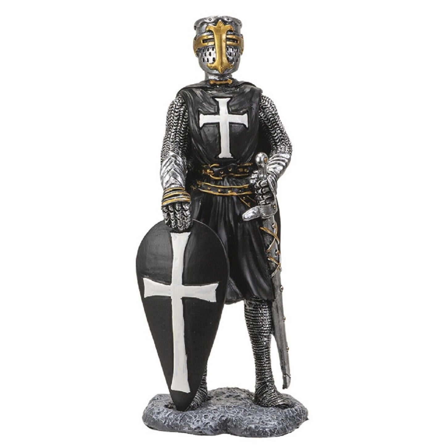 Crusader Knight with Shield Figurine 8 Inch Black