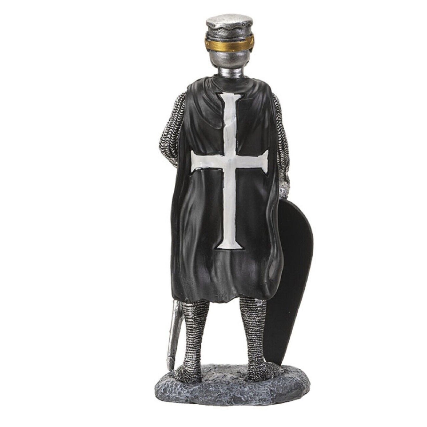 Crusader Knight with Shield Figurine 8 Inch Black