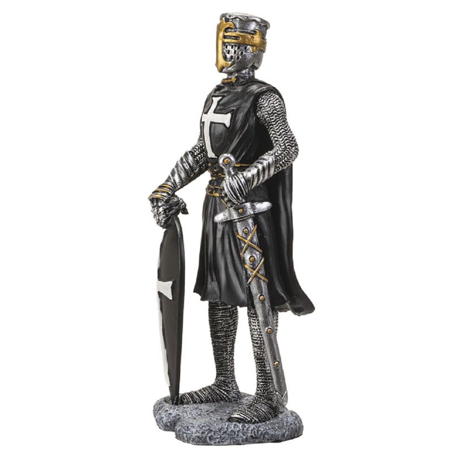 Crusader Knight with Shield Figurine 8 Inch Black