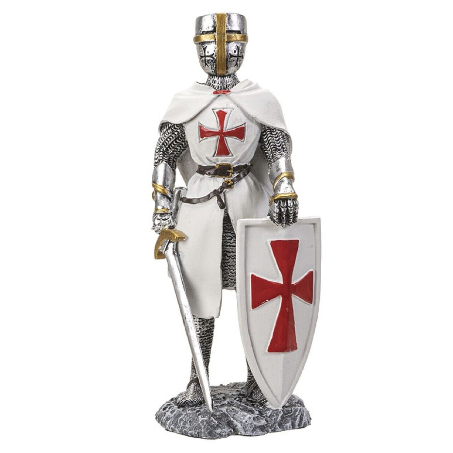 Crusader Knight with Shield Figurine 8 Inch Multicolor
