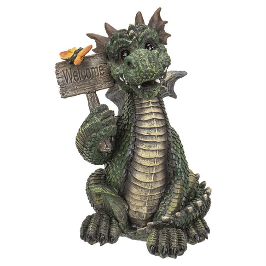 Green Dragon with Welcome Sign Figurine 7 Inch
