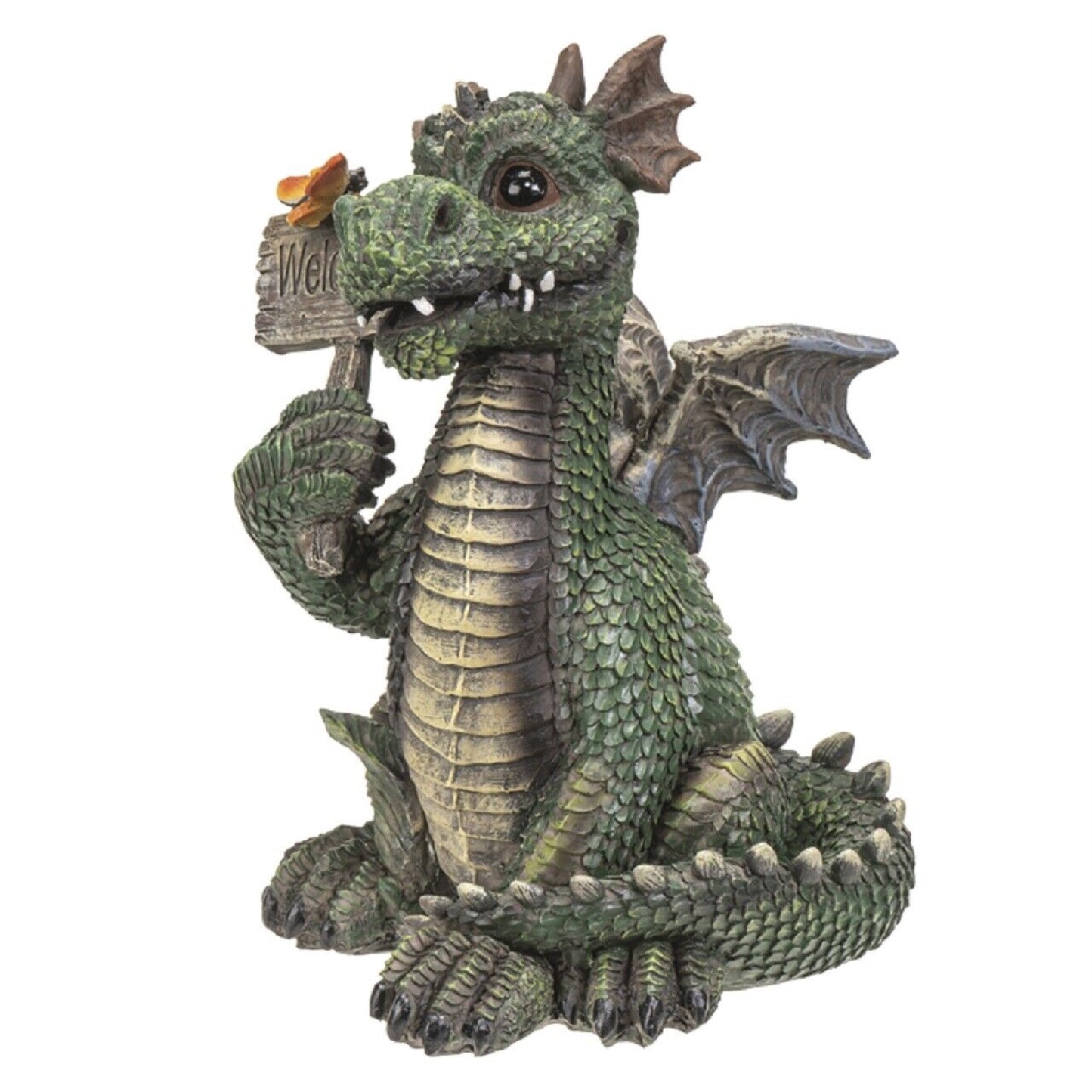 Green Dragon with Welcome Sign Figurine 7 Inch