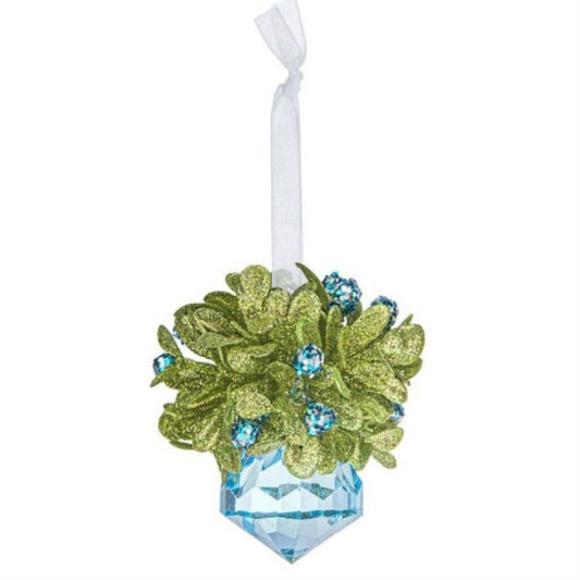 Ganz Winter Ice Teeny Mistletoe Jewel Blue Acrylic Christmas Tree Ornament