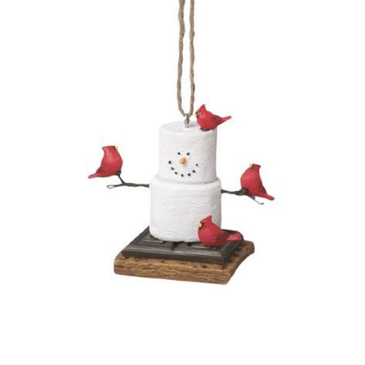 Ganz S'Mores Snowman With Cardinals Resin Christmas Tree Ornament 2.5 inch