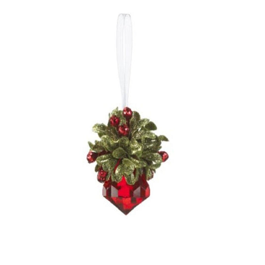 Ganz Kyrstal Kiss Ball Tiny Mistletoe with Red Jewel Christmas Tree Ornament 2.5 inch