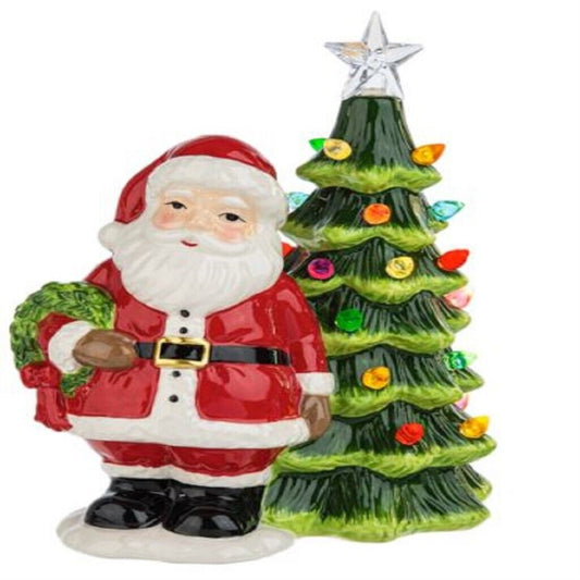 Ganz LED Light Up Shimmer Santa with Christmas Tree Figurine 7 inch Multicolor