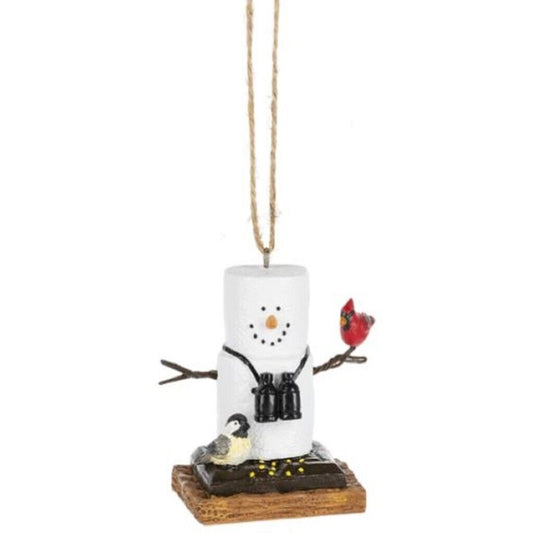 Ganz Smores Marshmallow Birdwatcher Snowman Holiday Resin Christmas Ornament 2.5 inch