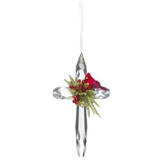 Ganz Mistletoe Krystal Cardinal Acrylic Christmas Cross Ornament 7 inch