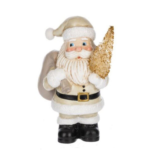 Ganz White Santa with Tree Christmas Figurine Small 5.5 Inch