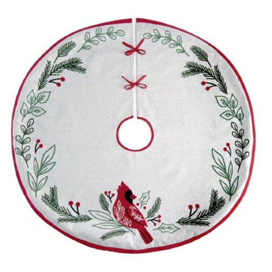 Ganz Cardinal Bird Knit Cotton Christmas Tree Skirt 48 x 48 Inch Multicolor