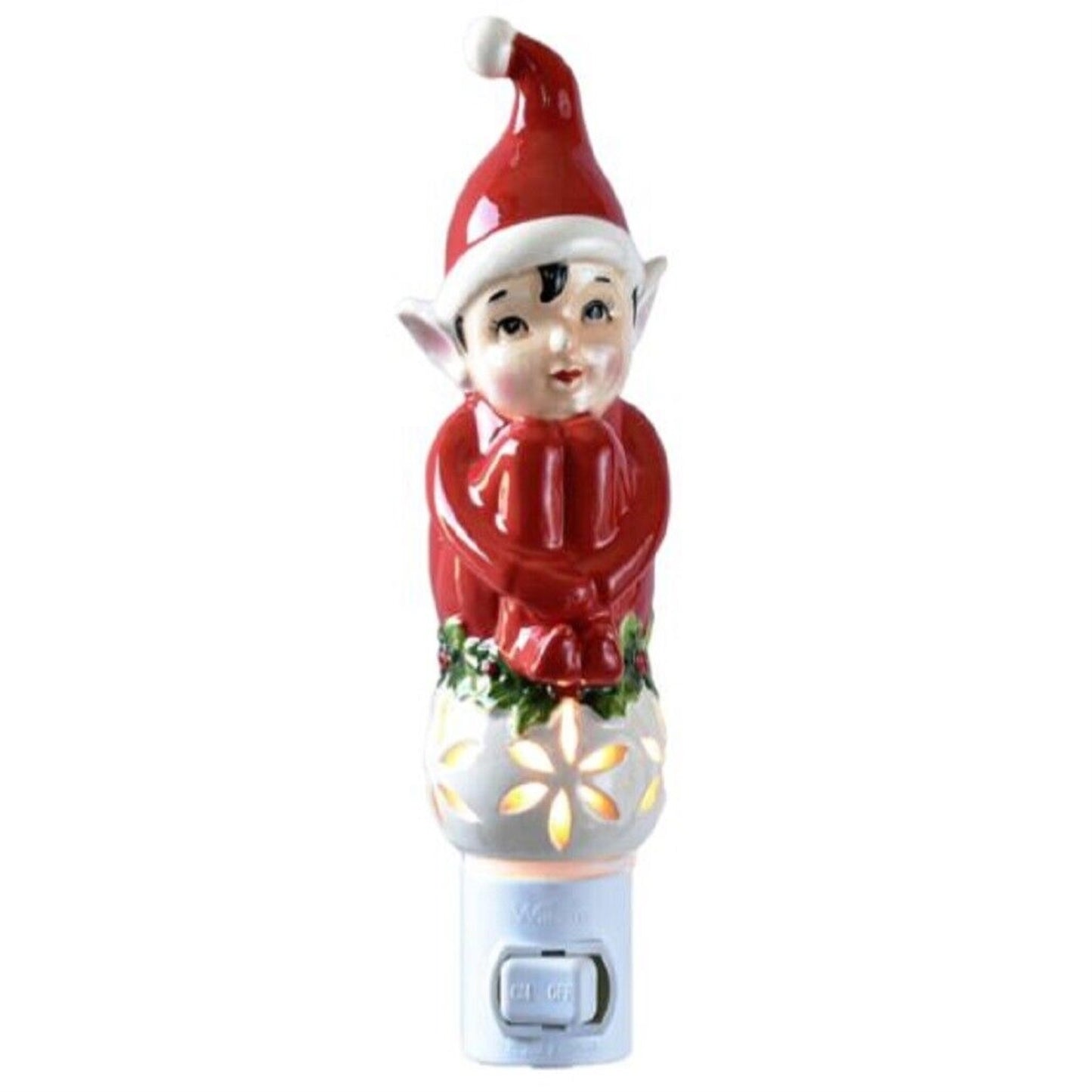 Ganz Christmas Elf Ceramic Holly Snowflakes Christmas Plug in Night Light 6.5 inch