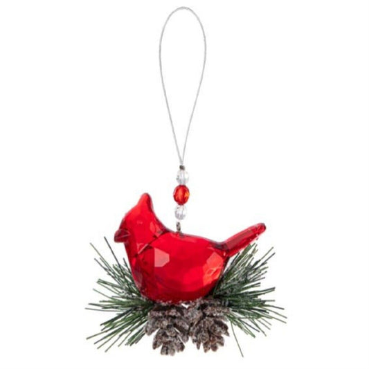 Ganz Winter Pine Red Cardinal Acrylic Christmas Tree Ornament 3.5 Inch