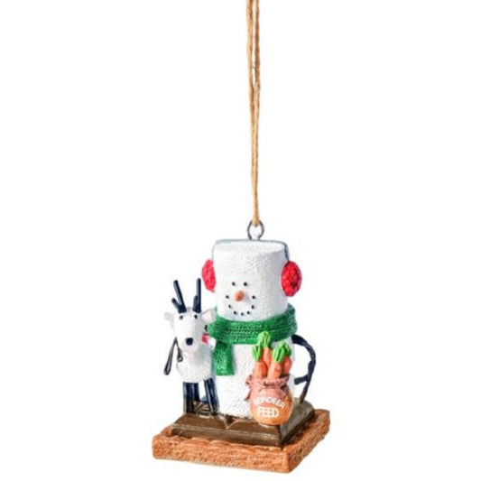 S'mores With Reindeer Marshmallow Snowman Holiday Christmas Ornament