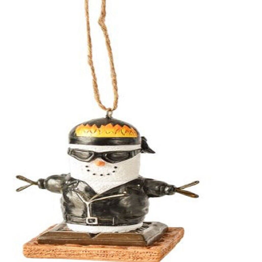 Ganz Smores Biker Marshmallow Snowman Resin Holiday Christmas Ornament 3 inch