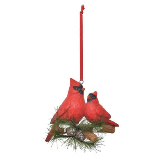 Red Cardinals on Branch Resin Christmas Tree Ornament 3.1 inch