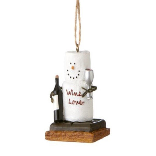 Smores Marshmallow Snowman Wine Lover Resin Christmas Tree Ornament 2 inch