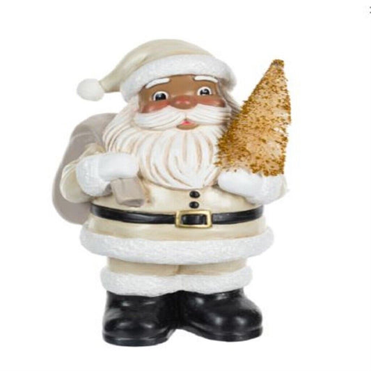 Ganz African American Santa with Gold Tree Christmas Figurine 5.5 Inch