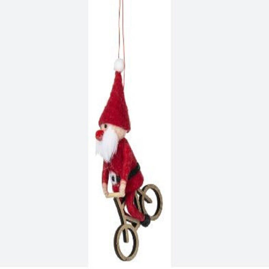 Ganz Santa Gnome Riding Bicycle Christmas Tree Ornament Multicolor 6.5 inches