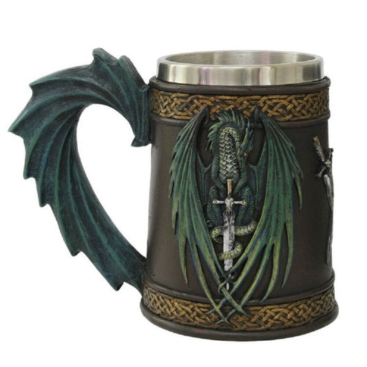 Green Skull Blade Dragon Tankard Stein by Artist Ruth Thompson